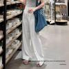 Women's High Waist White Cotton Linen Wide Leg Pants - Small Size, Casual Straight Leg