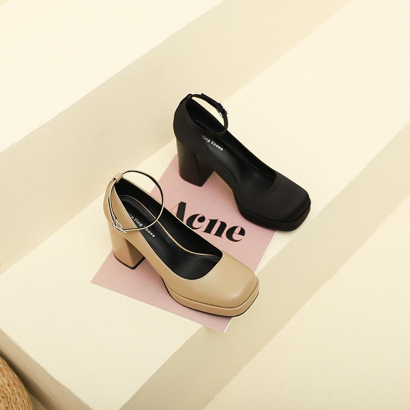 3359-13 French Mary Jane Single Shoes with High Heels Women's New Fashion Thick Heel Single Shoes Women's Shoes