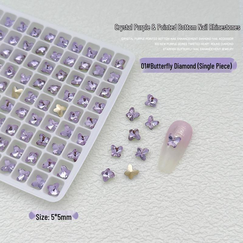 

2025 Фіолетовий Ювелірний Дизайн Нігтів: Блискучі форми серця, метелика, морської зірки, діаманта та овалу Crystal Purple-Pointed Bottom Irregular Diamond