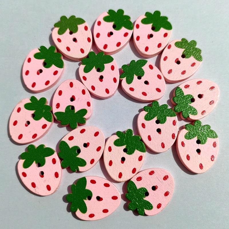 18Mm Wooden Small Strawberry Button Children'S Red Pink Double Hole Strawberry Button Accessories
