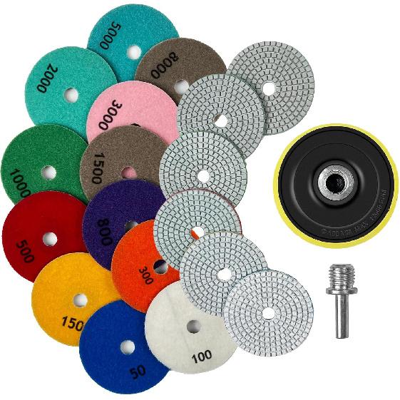 Diamant Polierscheiben Set Nass/Trocken Quarz Polierkit, Granit Stein Beton Marmor Fliesen Polierpads für Schleifer, 12 Stück 4 Zoll 50#-8000# Körnung Pads