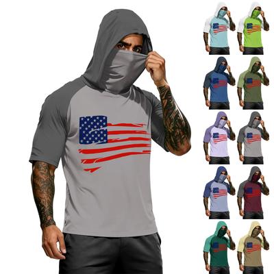Herren Sommer Camouflage Farbverlauf Trocknendes Kurzarm-T-Shirt, Sonnenschutzkleidung, Angeln, Fitness, Sport, Kapuzen-Kurzarmshirt