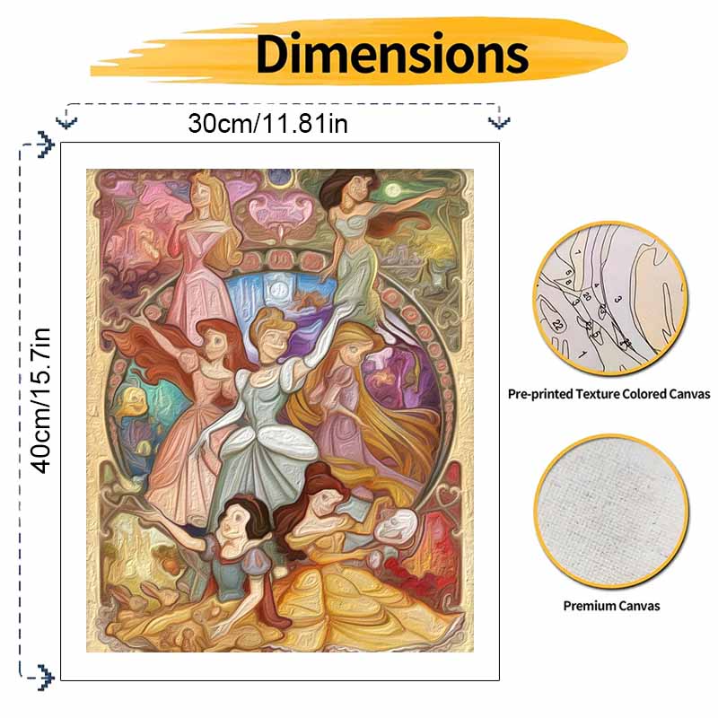 Disney Princess Oil Art Painting Kit Classic Cartoon Home Wall Decor Handmade Gift for Girls Room Art Lover Living Room Decoration