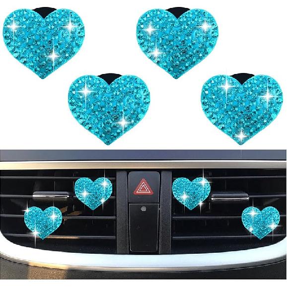 4PCS Heart-Shaped Car Vent Clips with Rhinestone,Bling Air Vent Clips Car Decorations,Premium Shiny Car Clips for Vents CCar Accessories Interior for