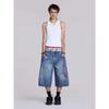 DRIPX Jorts de Mezclilla con Estampado de Letras Vintage para Mujer Negro Gótico Y2k Holgados Jorts de Mezclilla Retro Hip Hop Grunge Pierna Ancha Pantalones Cortos de Mezclilla Streetwear