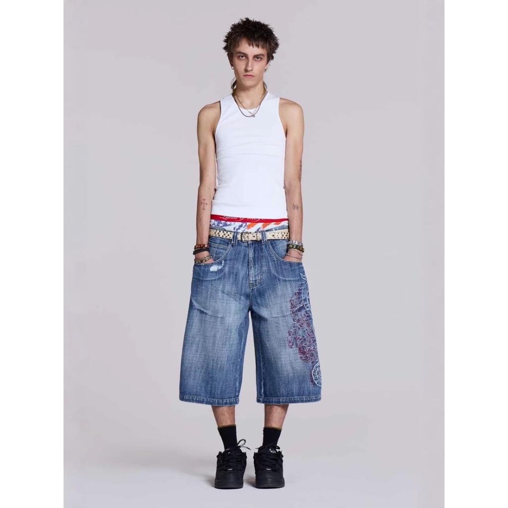 DRIPX Jorts de Mezclilla con Estampado de Letras Vintage para Mujer Negro Gótico Y2k Holgados Jorts de Mezclilla Retro Hip Hop Grunge Pierna Ancha Pantalones Cortos de Mezclilla Streetwear