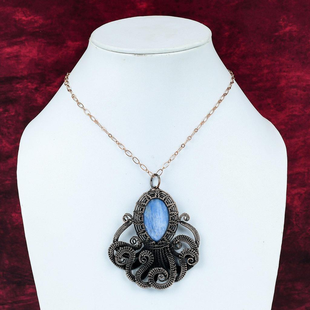Kyanite Pendant Copper Wire Wrapped Pendant Handmade Pendant Kyanite Gemstone Jewelry Octopus Pendant Beautiful Copper Jewelry Gifts For Him