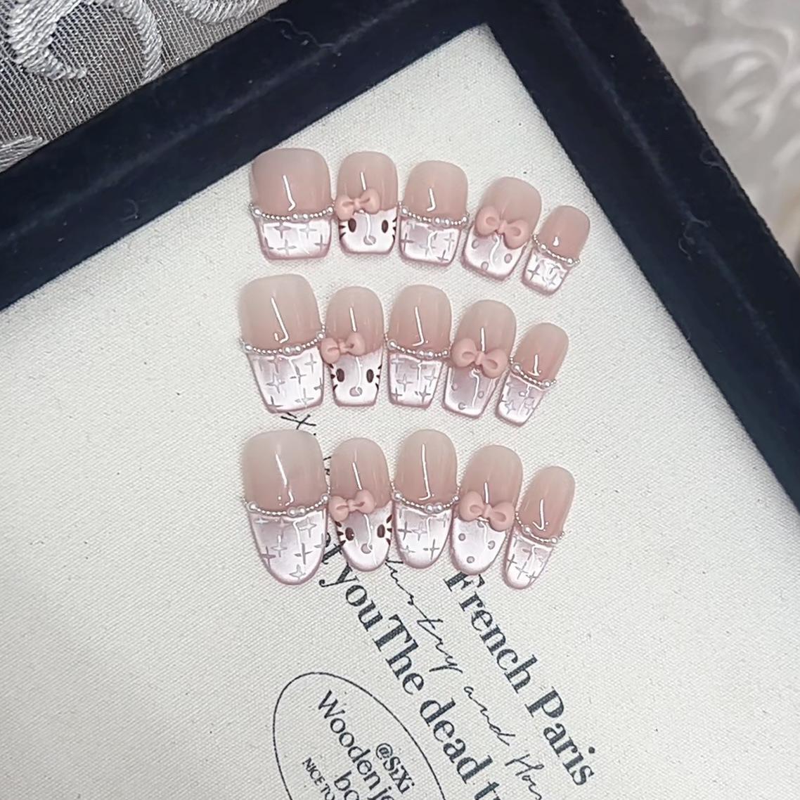 

Плетёная вручную броня, озорные кошачьи глазки KT, расписанные вручную, чистый и милый темперамент, отбеливающий пластырь для ногтей Large L