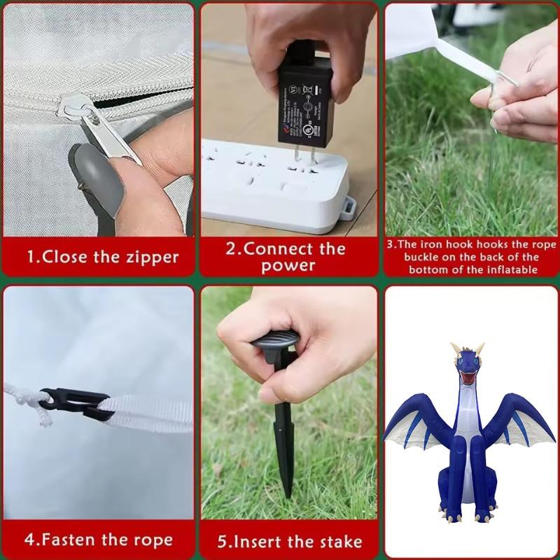 8FT Halloween Inflatable Toys Blue Dragon Decoration Built-in LED Lights Inflatable Model Outdoor Ornament Party Garden Decor