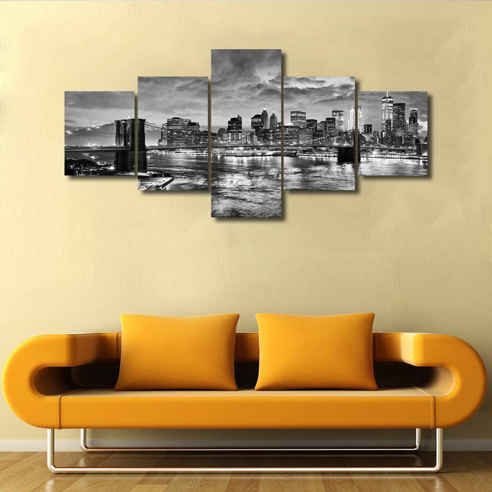 5 Stück USA Stadtbild Brooklyn Bridge Manhattan New York City Panorama 5 Stück Bilder Leinwand Wand Poster Kein Rahmen 5 Panel Kunst