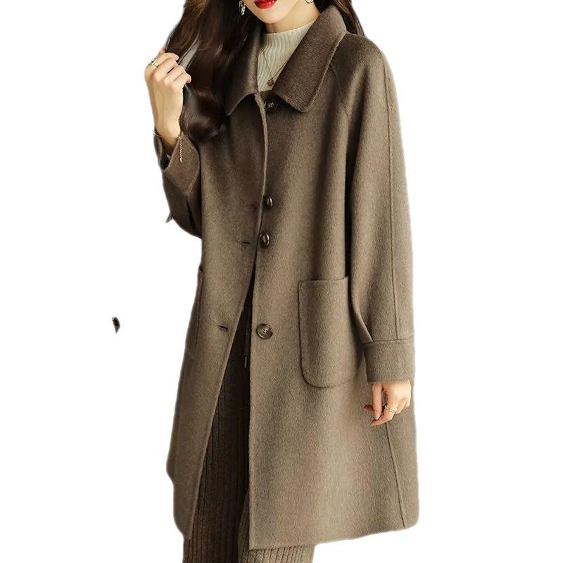 Woolen Coat Women's Autumn Small Korean Style Slim Temperament Mid-length Woolen Coat