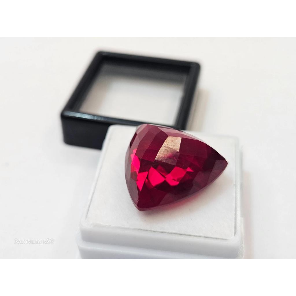 Stunning Red Color Ruby Mozambique Trillion Cut 32+ Ct Certified Loose Gemstone
