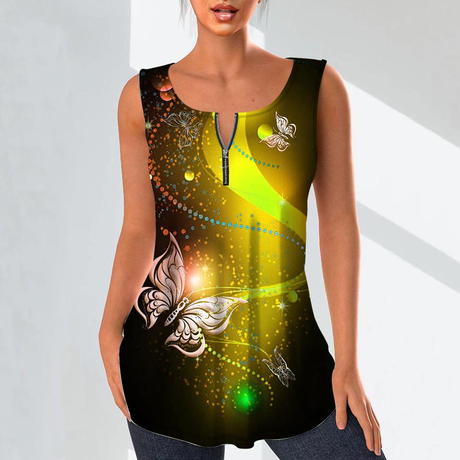 

Женские модные рубашки с v-образным вырезом, повседневные топы, футболка, женский жилет с 3D-белым принтом бабочки, блузка без рукавов больших размеров, топы на бретелях 8XL жёлтый