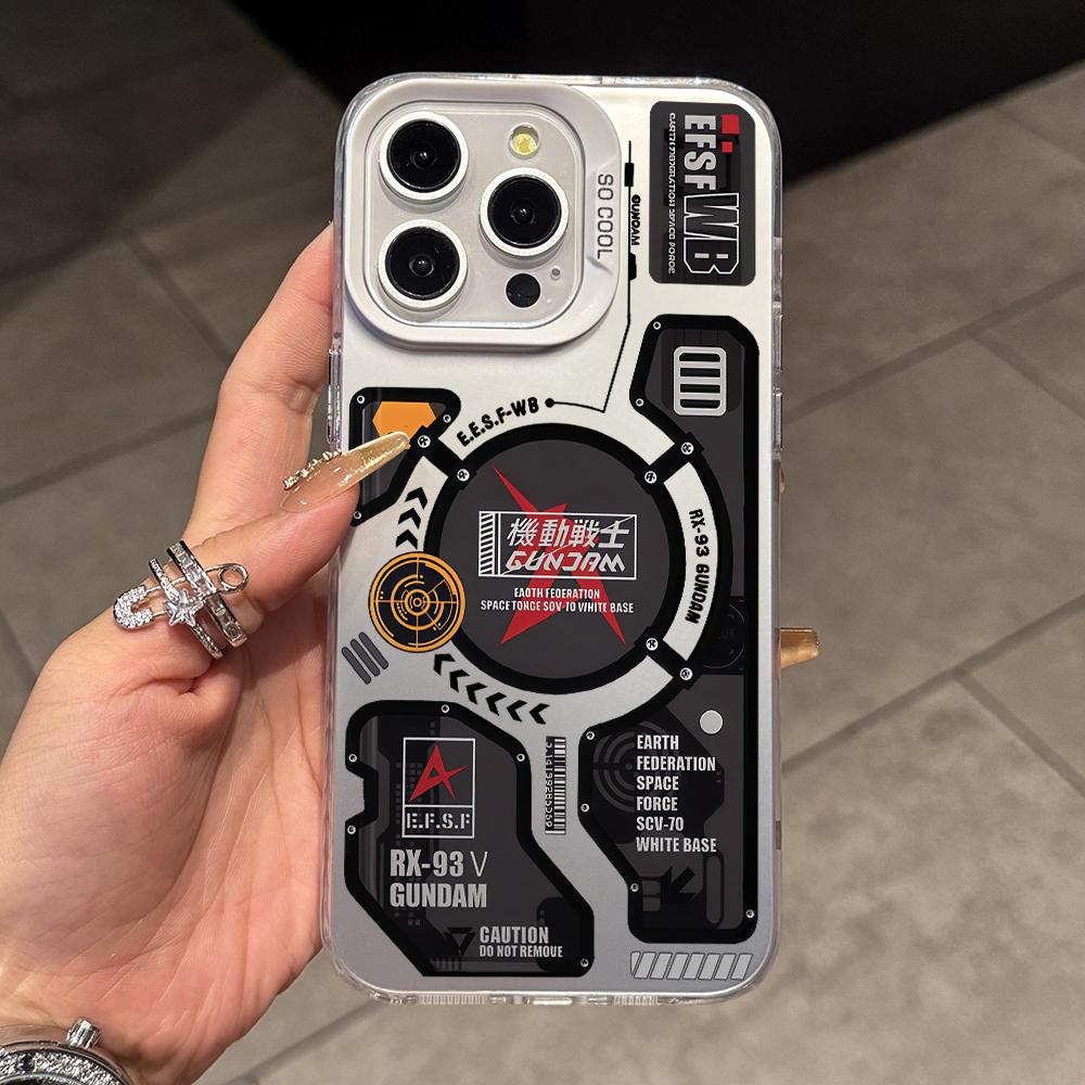 Cool Mecha Pattern Phone Case for iPhone 17 Air 16 16e 15 14 Plus 13 12 11 Pro Max X Xs XR 8 Colorful Silver Hard Cover
