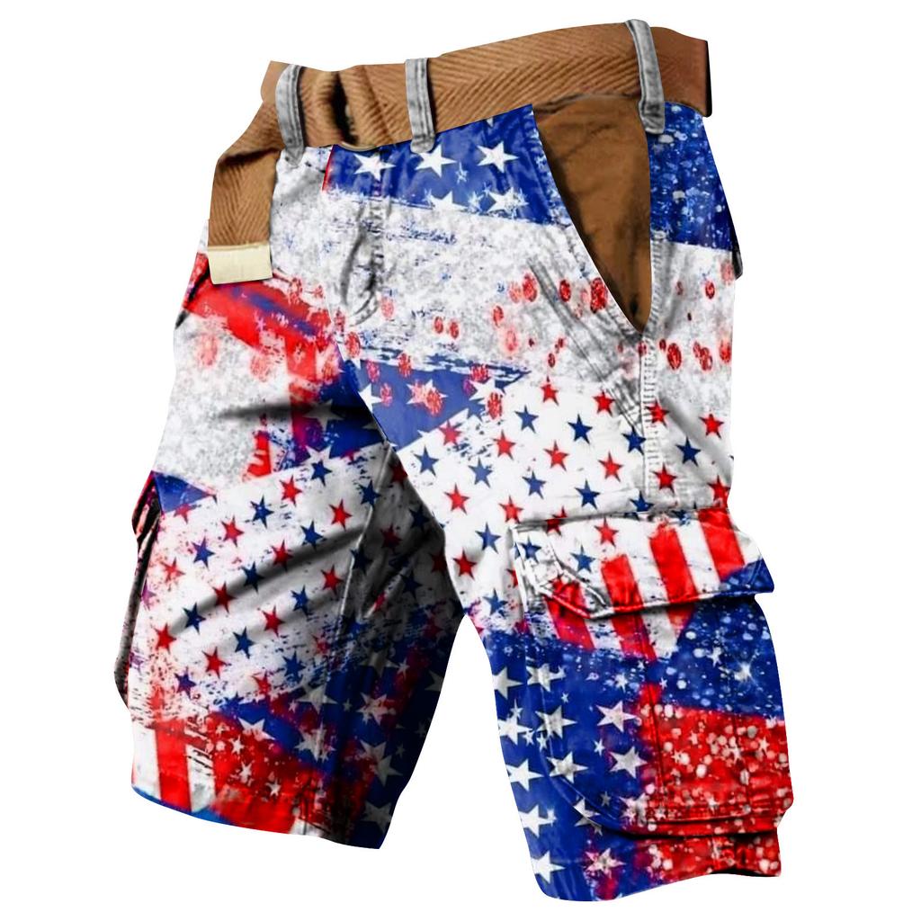 Ανδρικές Βερμούδες Εργασίας με Πολλαπλές Τσέπες και Εκτύπωση για την Ημέρα της Ανεξαρτησίας