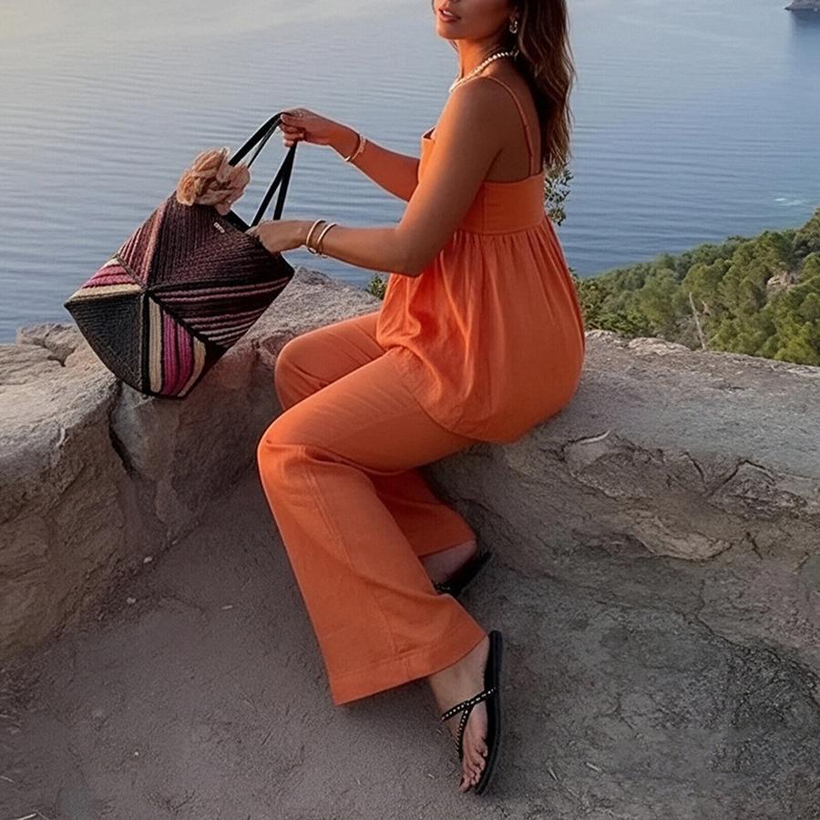 Spring New Arrivals Women's Wear Casual Workwear Solid Color Strappy Straight Leg Pants Fashion Set