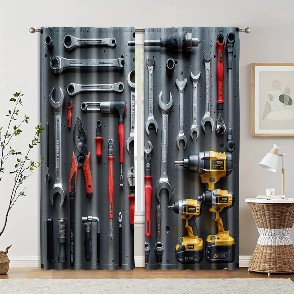 

2 pcs, filtering curtains (excluding rods, non-movable, without batteries) Workshop Toolsbackgroundsuitable for use in bedrooms 29x65in(75x166cm)