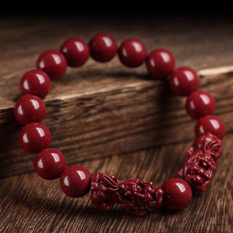 Cinnabar Double Pixiu Beaded Bracelet - Gift for Husband, Girlfriend, Holiday, or Benmingnian.