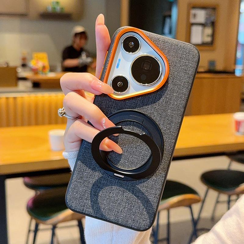 

For Huawei Pura 80 70 Pro Plus Ultra Case Magsafe Fabric Leather With 360° Rotating Magnetic Holder Anti-drop Protective Cover Artificial leather&Huawei Pura 70