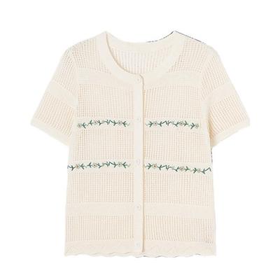 Women's Lightweight Embroidered Short Sleeve Knit Top