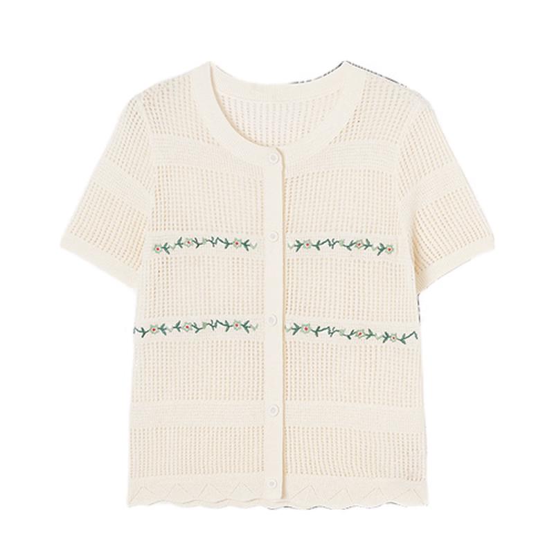 Women s Lightweight Embroidered Short Sleeve Knit Top M