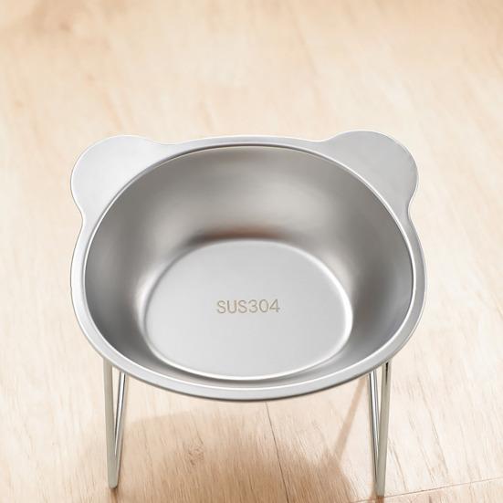 Elevated Pet Bowl Stainless Steel Raised Cat Bowl Tilted Pet Bowl with Removable Stand Cute Ears for Cats Dogs Neck