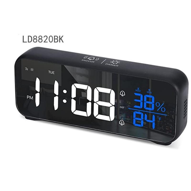 Ładowanie Budzik sterowany dźwiękiem Lustro LED Zegar muzyczny Dwa zestawy przełączników budzika Nowy cyfrowy budzik nocny