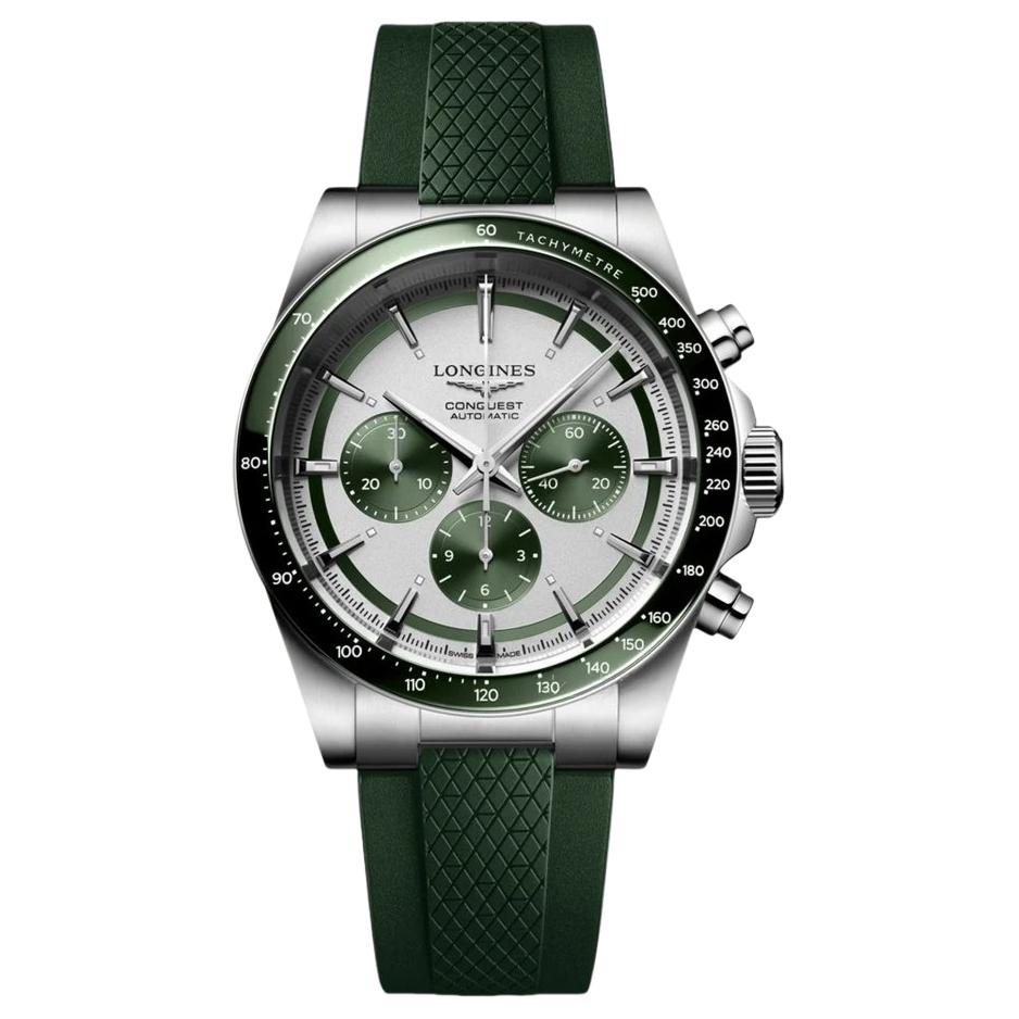 Longines Concas Serie Automatik-Mechanikwerk Wasserdicht 100 Meter Herrenuhr 42mm grünes Zifferblatt Edelstahlgehäuse Kautschukarmband L3.835.4.02.9