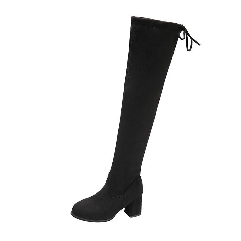 2025 Autumn and Winter New Suede High-heeled Lace-up Boots, Small People Grow Taller and Thinner, Knee Elastic Boots Wish