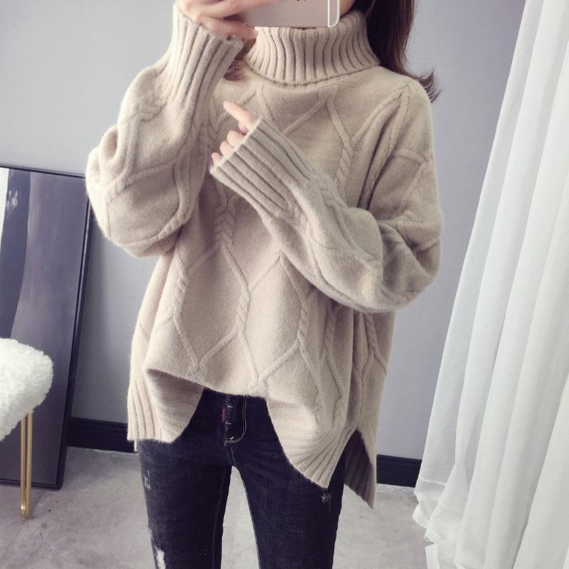 Autumn and Winter High Neck Sweater for Women Loose Pullover Sweater Long Sleeved Sweater for Women