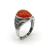 Adjustable Open Ring Women Men Copper Vintage Style Heart Oval Geometric Red Agate Statement Jewelry