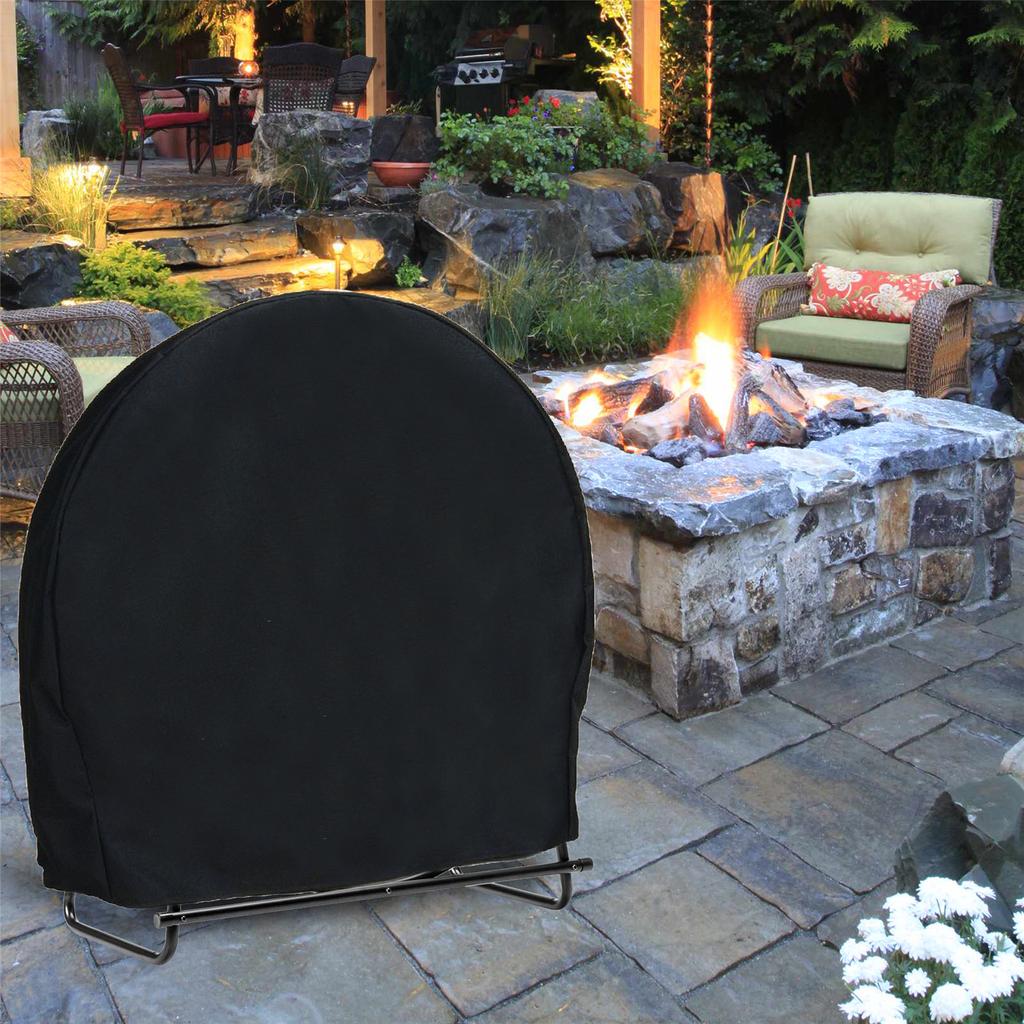 Log Hoop Cover 210D Oxford Waterproof Drawstring Heavy Duty Round Log Rack Cover Black 40 X 24 X