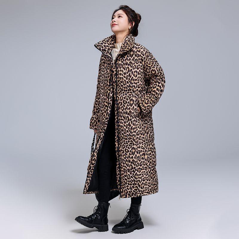 0 season down over the knee cotton clothes leopard print warm cotton clothes plus size jacket