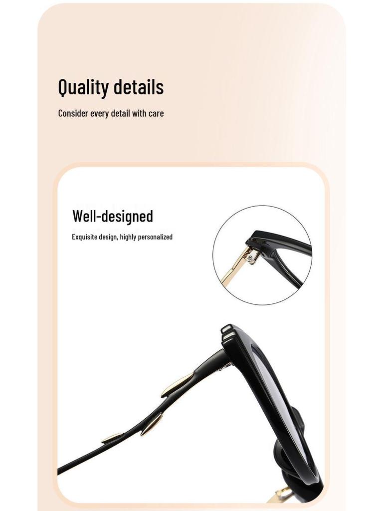 Women's Ultra-Light Tea-Colored Retro Cat-Eye TR90 Glasses Frame, Fit for Prescription, Slimming Korean Style.