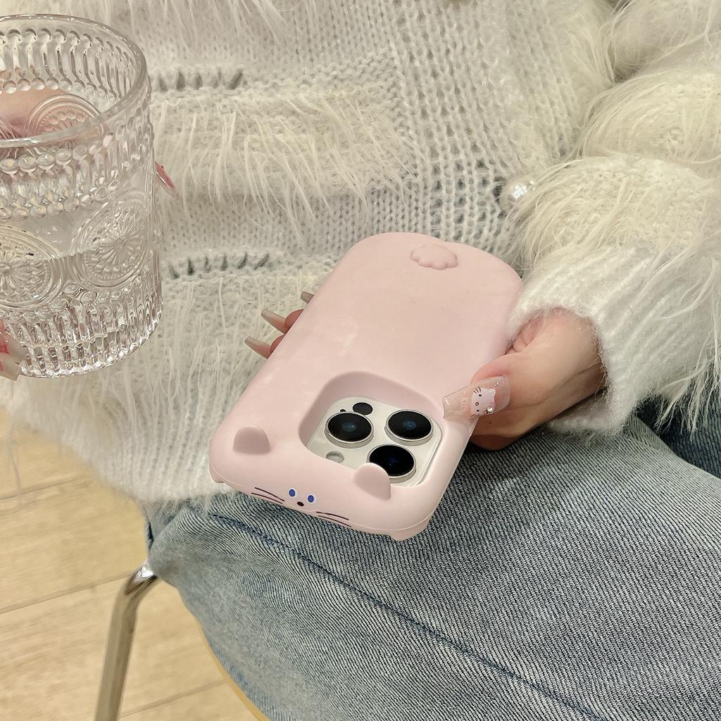 For iPhone 16 Pro Silicone Case Cute Sleeping Rabbit Design Shockproof Phone Back Cover