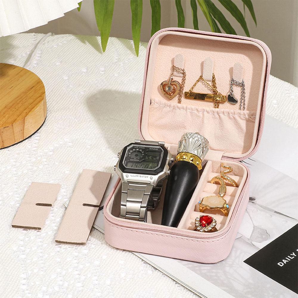 Portable Leather Jewelry Storage Box - Travel Organizer for Earrings, Necklace & Ring