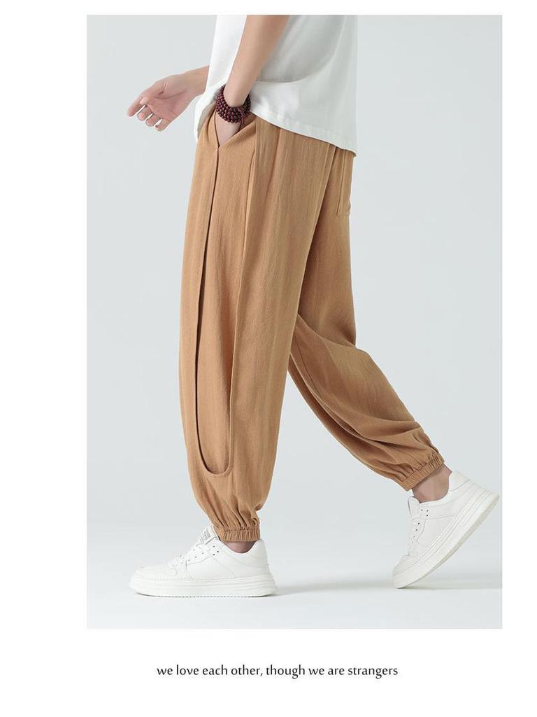 2024 Men's Cotton Linen Athletic Long Pants: Plus Size, Casual Elastic Waist.