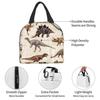 LDU Black Dinosaur Pattern Cartoon Lunch Bag, Black Bento Box, Insulated Cooler Bag with Zipper, Compact Soft Cooler Bag, Tote Eco Bag