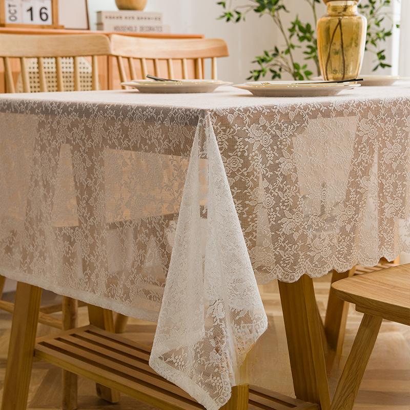 French Hollow White Lace American Rural Nordic Rectangular Tablecloth Picnic Cloth Photo Background Cloth Cover Cloth