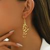 Metal Hollow Long Tassel Pendant Earrings for Women Vintage Gold Twisted Wrapped Geometric Hanging Earring Jewelry