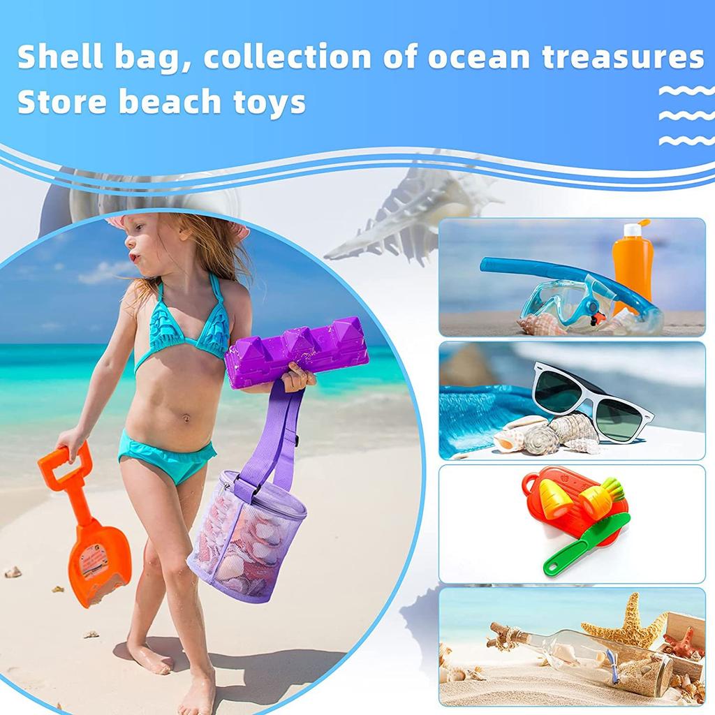 New children's mesh shell storage bag, beach three-dimensional circular sand bucket, toy sorting and collection bag