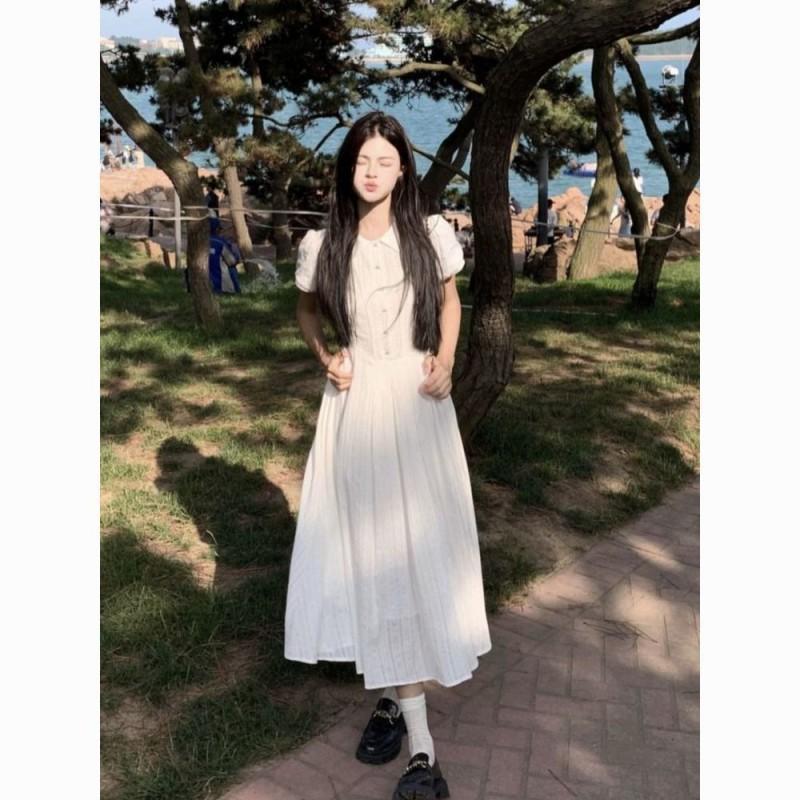 2026 Womens White Puff Sleeve Maxi Dress High Waist Slim Fit Casual Party
