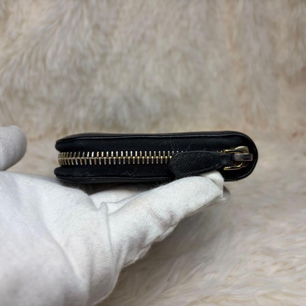 Used Beautiful Condition Prada Long Wallet, Saffiano Leather, Metal Logo, Zip Closure, Black