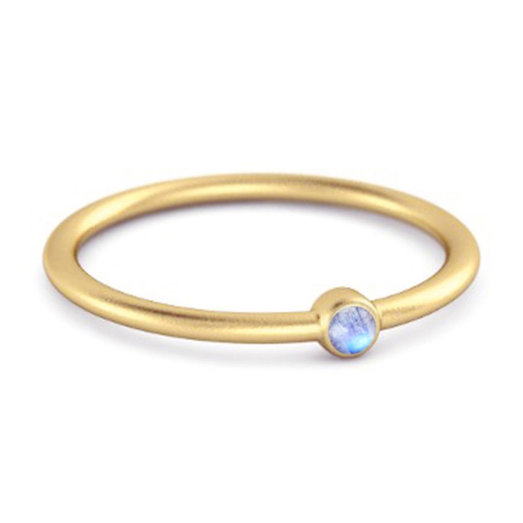 Moonstone Round Minimalist Bezel Set Ring -925 Sterling Silver Gold Vermeil