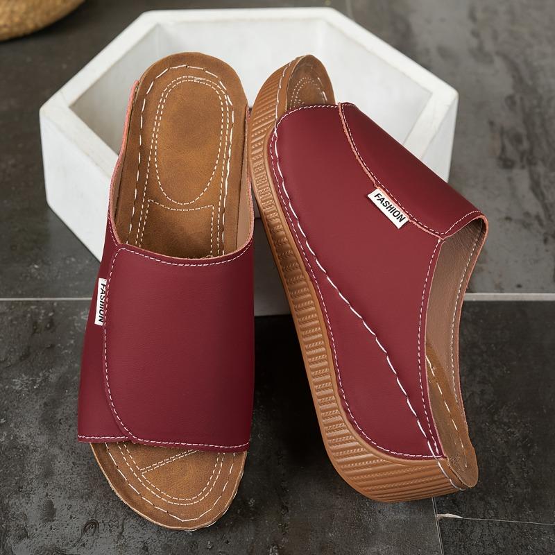 Women's Platform Sandals - Slip-On Ankle Strap Mule Slippers with Thick Platform Heel, Cushioned Insole & TPR Sole - Faux Cover Upper &