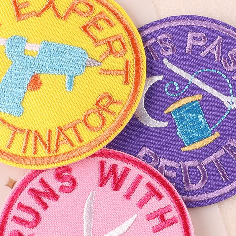 Embroidery Embroidery Logo Round Badge Handmade DIY Adhesive-backed Patch Sticker Clothing Accessories Embroidery Cloth Sticker