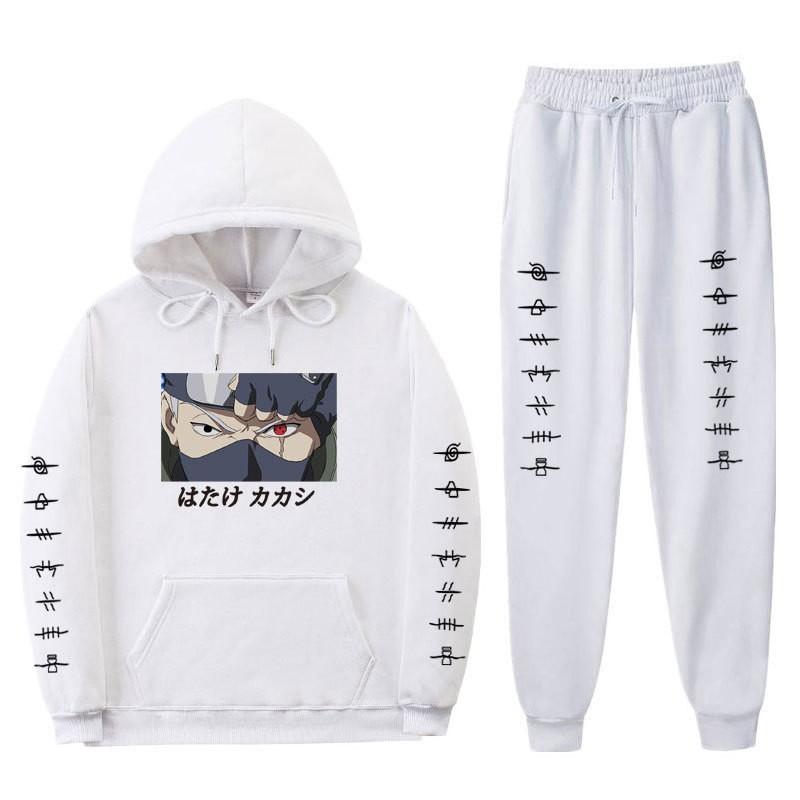 Anime Naruto Kakashi Sharingan Hooded Fleece-lined Unisex Sweatshirt Set Winter Casual Wear