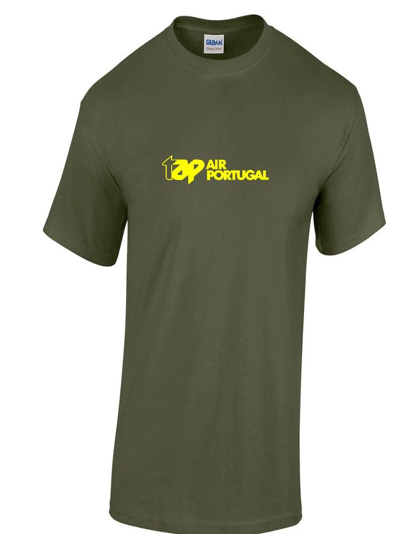 TAP Air Portugal Yellow Vintage Logo Portuguese Airline Army Green T-Shirt L