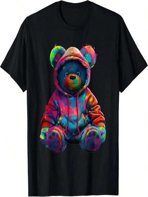 Hip-Hop Teddy-Bear Colorful TeddyBear With Hoodie Graphic T-Shirt