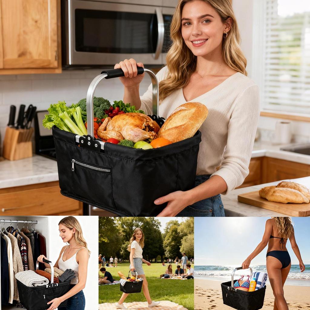 Grocery Shopping Basket 26L Foldable Grocery Storage Container Market Shopping Basket For Supermarket Camping Picnic Travel Home